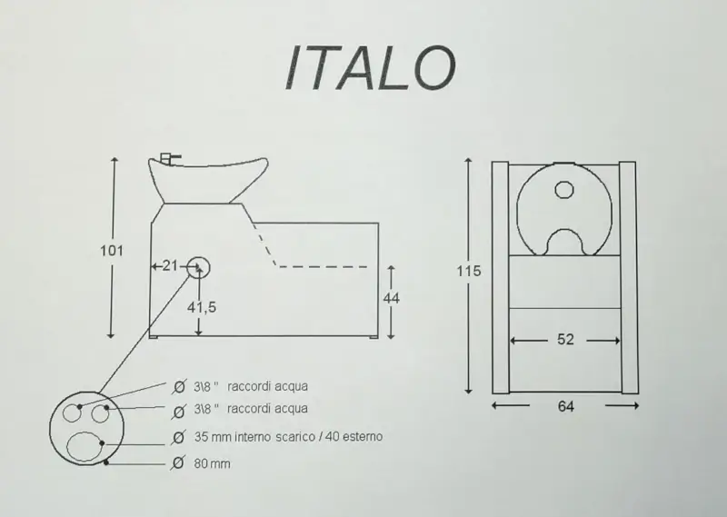Technische Maße Waschbecken für Friseure Italo