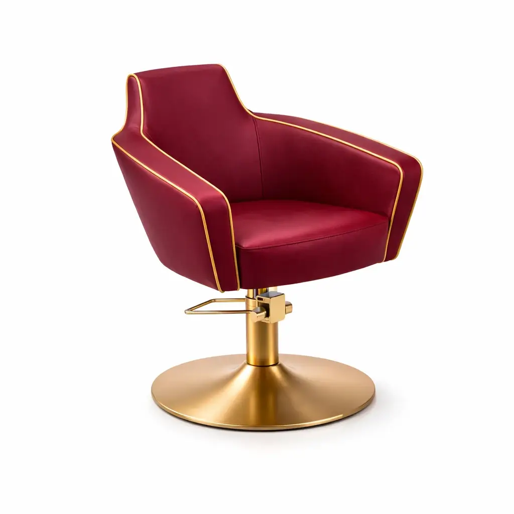Friseurstuhl Rita Rot und Gold